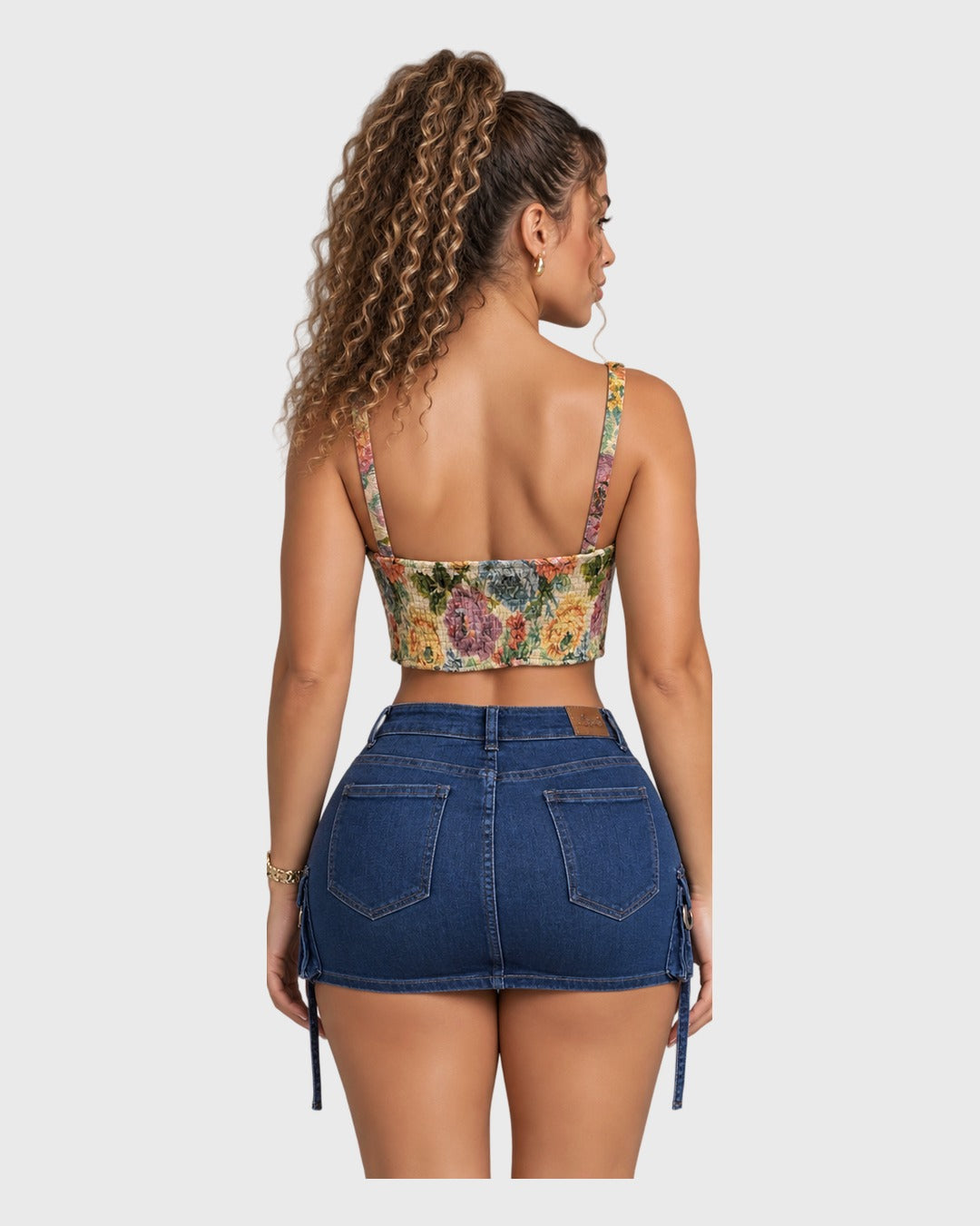 Rose Crop Top Floral Oscuro para mujer - vista posterior