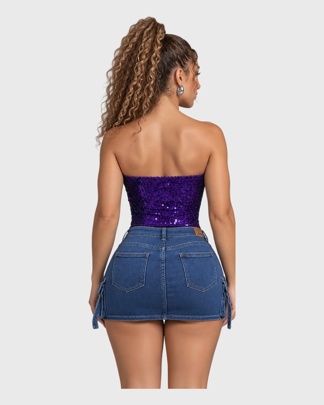 Purple Sequin Crop Top para mujer - vista posterior