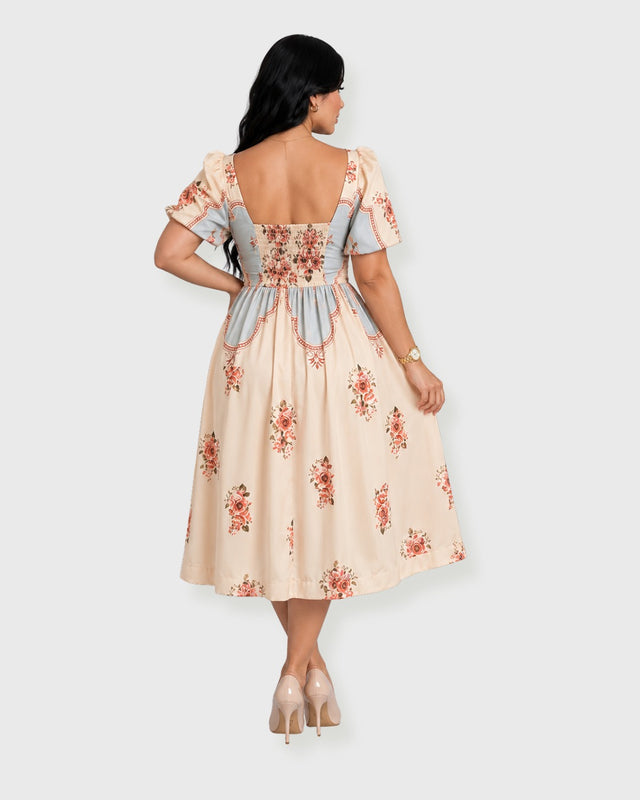 CREAM ROSE HERITAGE MINI DRESS - vista posterior