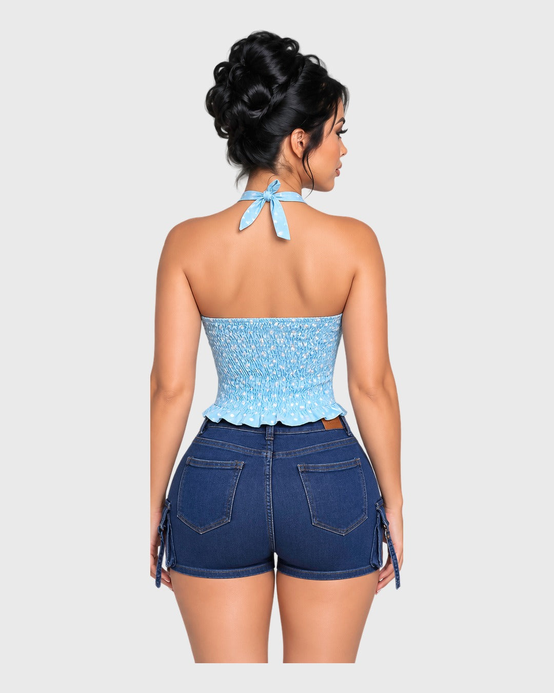 Polka Dots Top Celeste para mujer - vista posterior