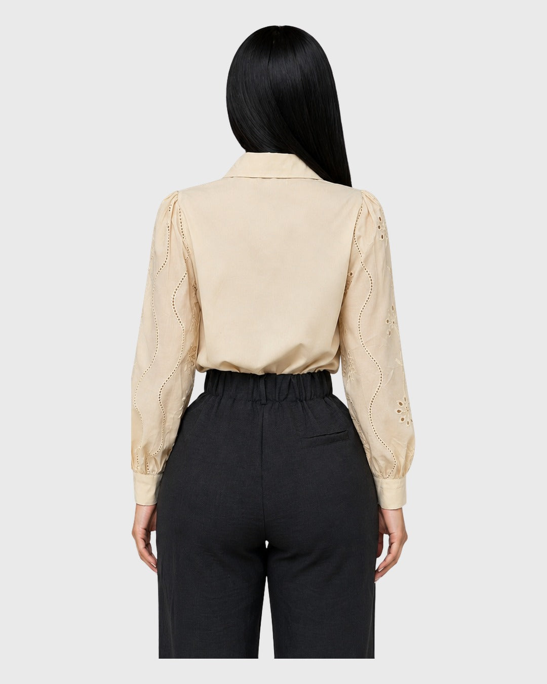 Bloom Eyelet Shirt Crema para mujer - vista posterior