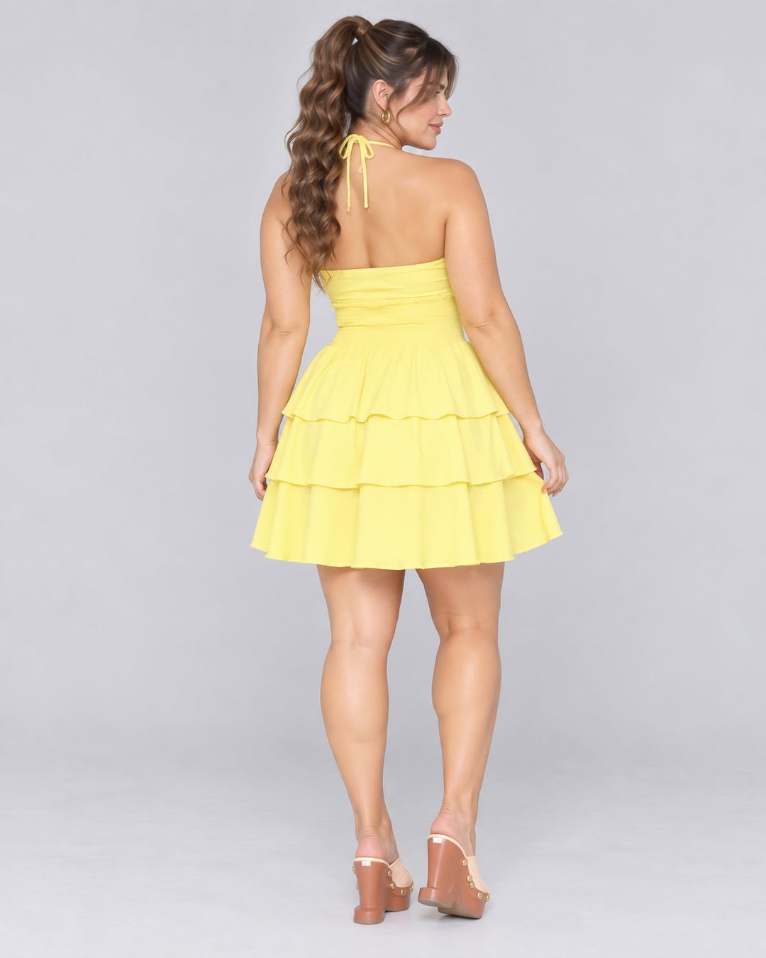 Vestido Corto Solenne - Amarillo Banano - vista posterior
