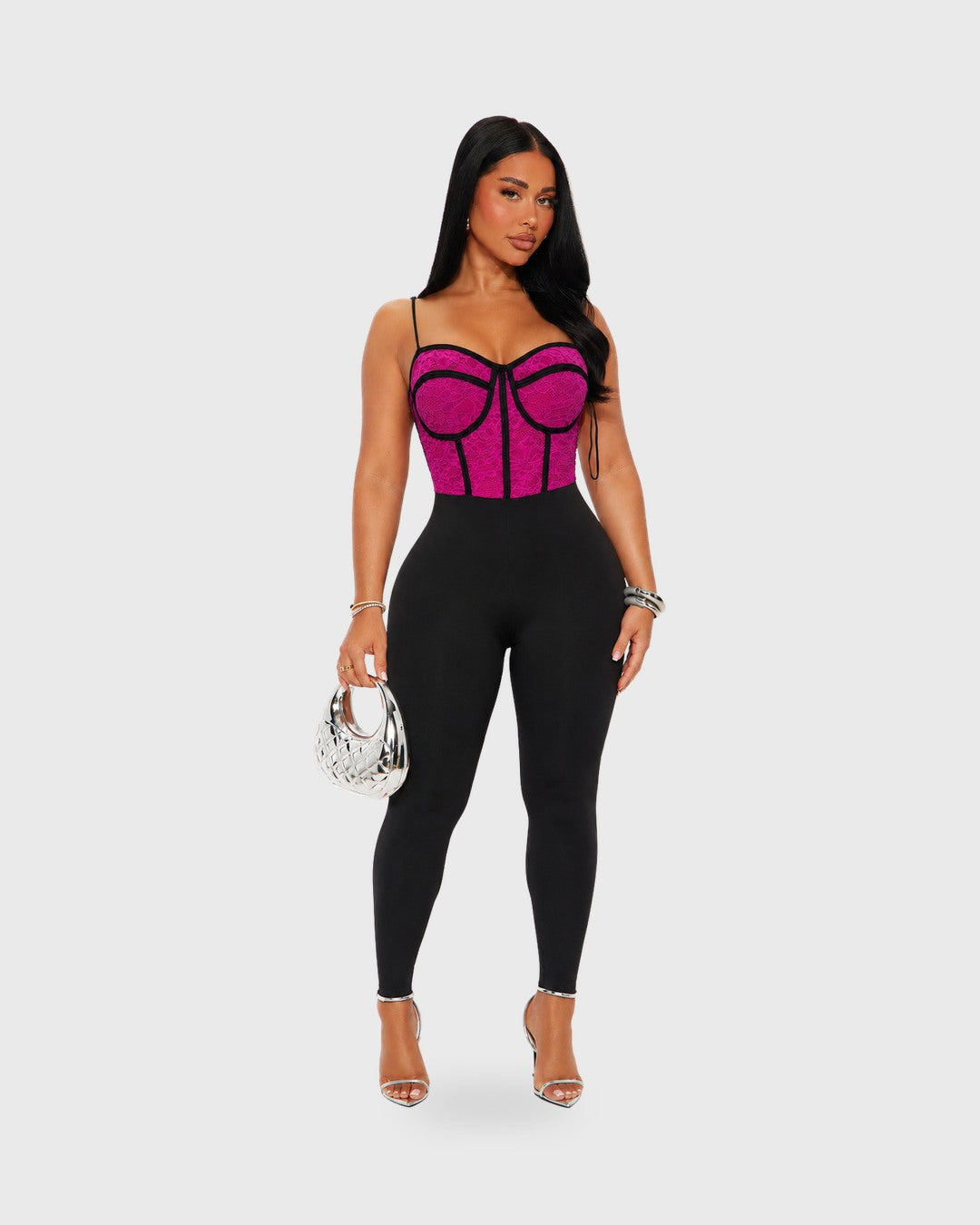 EASE HOUR JUMPSUIT Negro / Fucsia - vista frontal