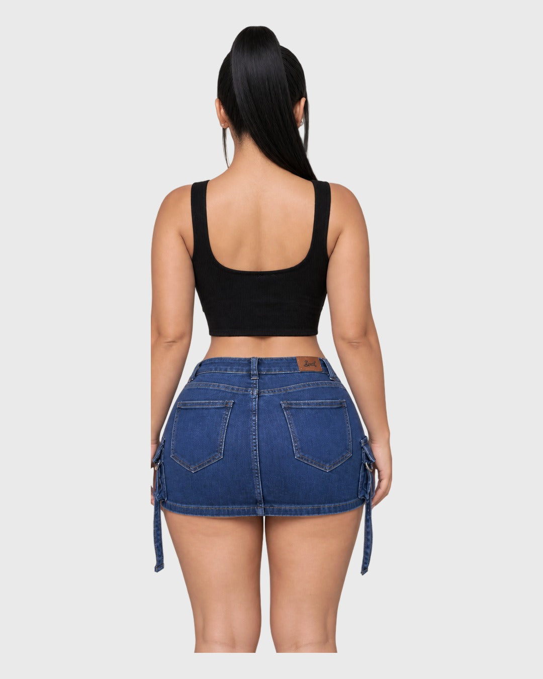 Crochet Crop Top Negro para mujer - vista posterior