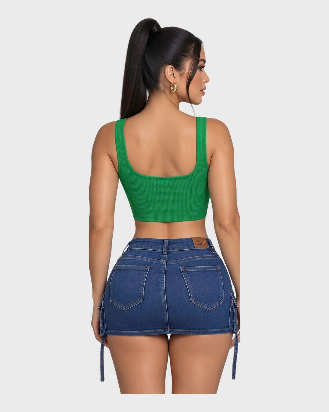 Crochet Crop Top Verde para mujer - vista posterior