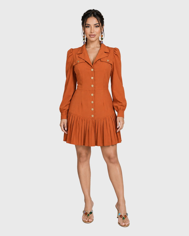 REGENCY BUTTON PLEAT MINI DRESS - vista frontal