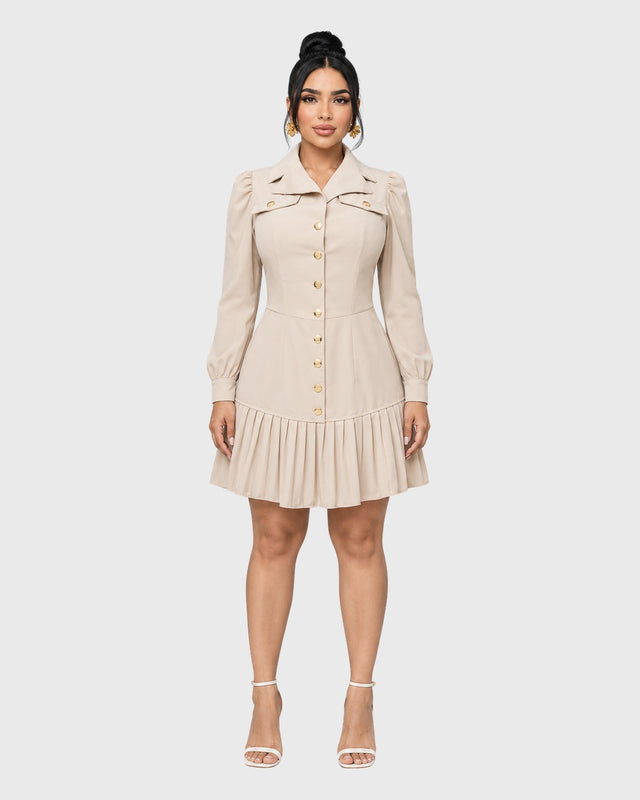 REGENCY BUTTON PLEAT MINI DRESS - vista frontal