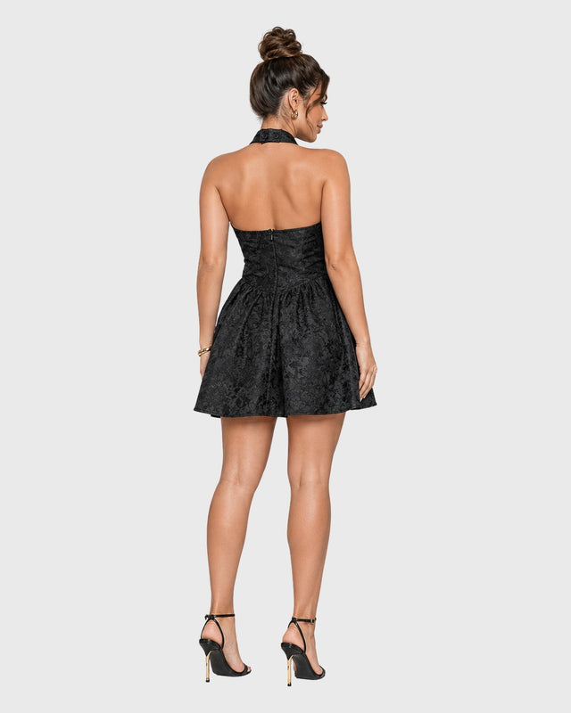 GARDEN HALTER SKATER MINI DRESS - vista posterior