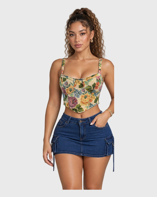 Rose Crop Top Floral Oscuro para mujer - vista frontal