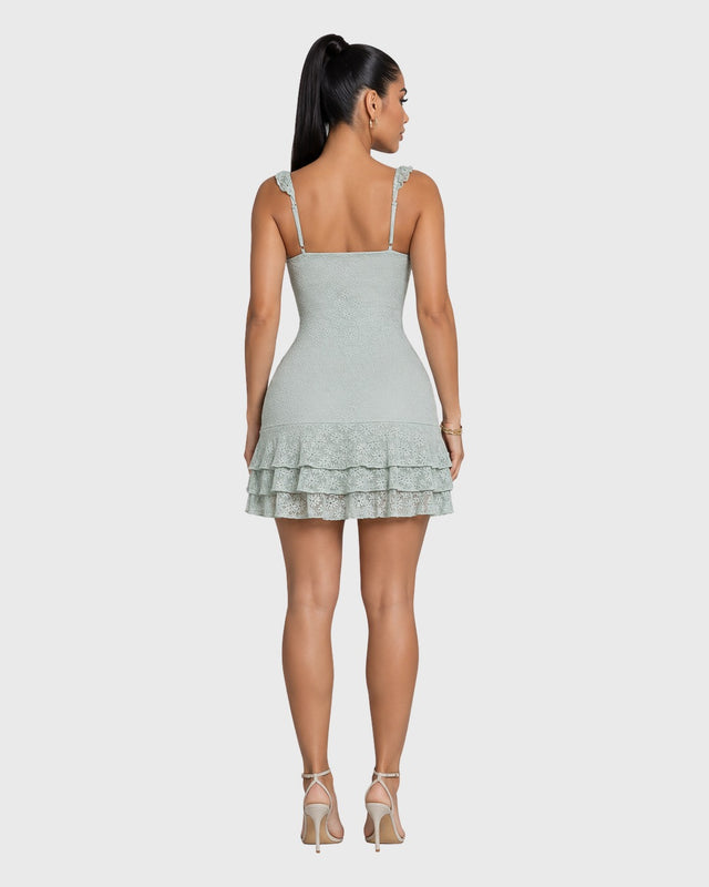 SAGE WHISPER LACE MINI DRESS - vista posterior