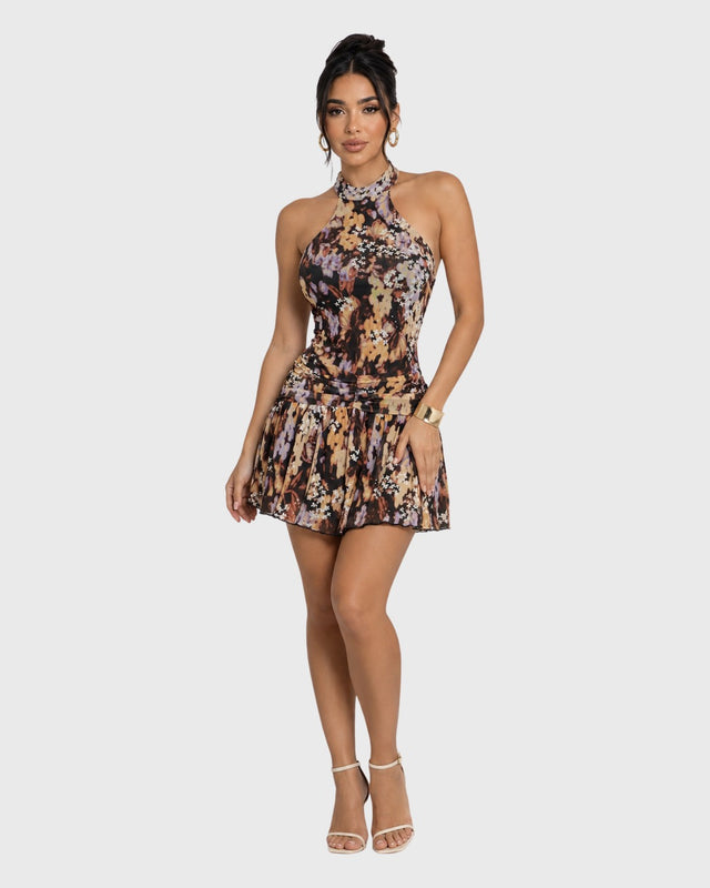 PETAL MIRAGE HALTER MINI DRESS - vista frontal