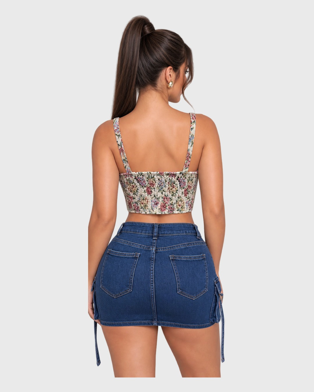 Rose Crop Top Floral Claro para mujer - vista posterior