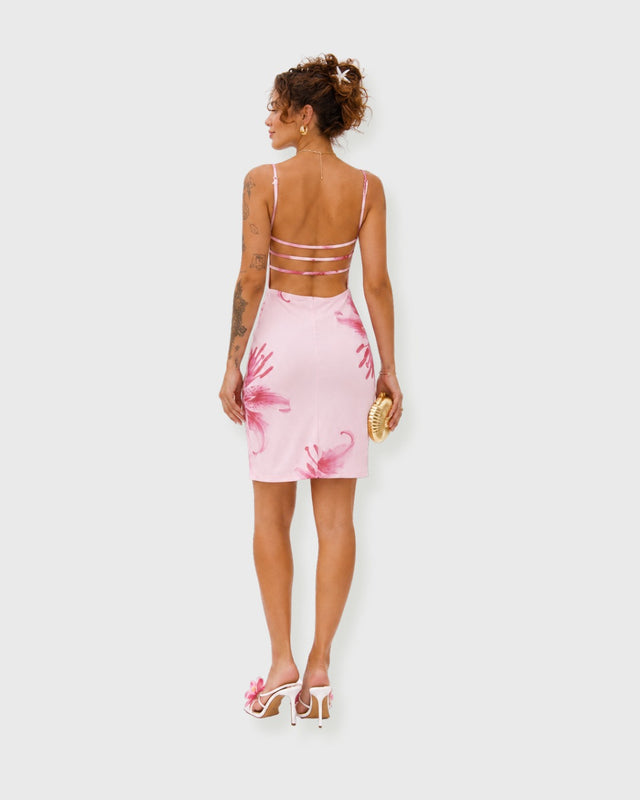 PINK PALMS MINI DRESS - vista posterior