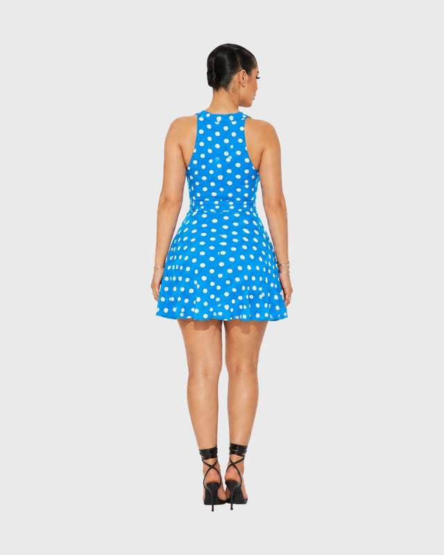 BLUE POLKA DOT MINI DRESS - vista posterior