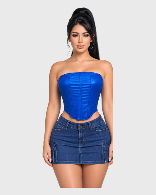 Living In It Crop Top Azul para mujer - vista frontal