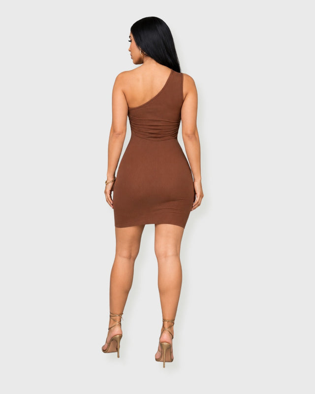 ESPRESSO CUTOUT RIBBED MINI DRESS - vista posterior