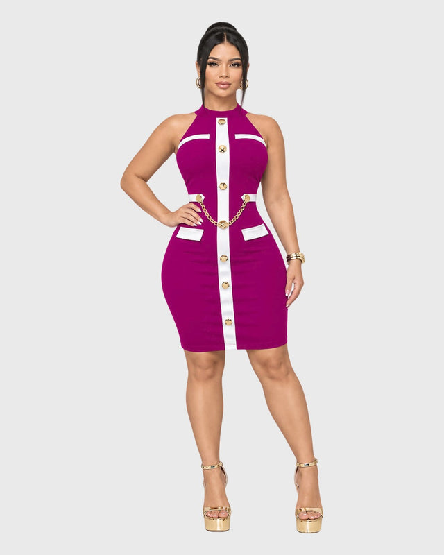 MAGENTA CHAIN DETAIL MINI DRESS - vista frontal