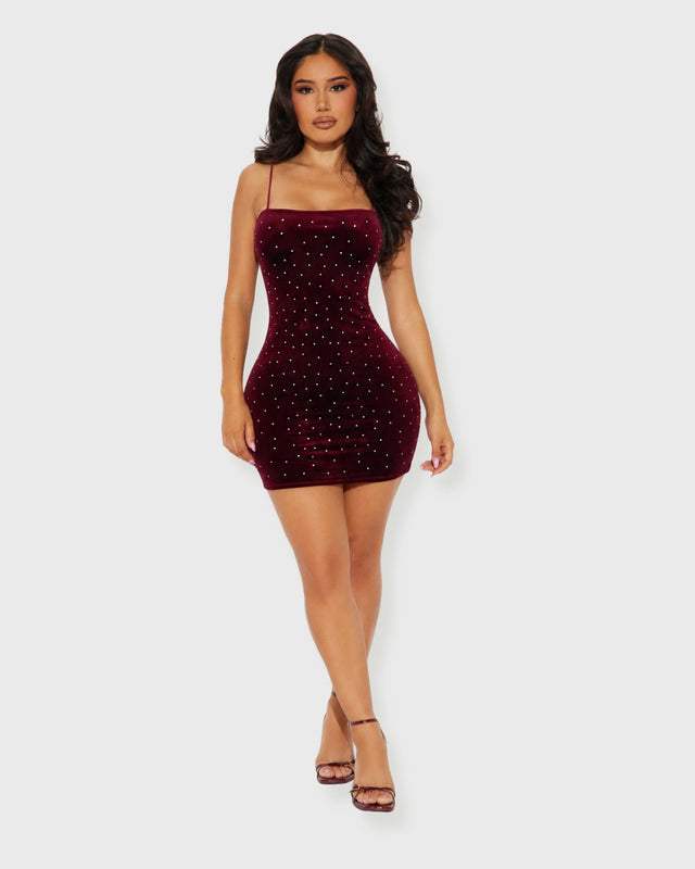 BORDEAUX VELVET MINI DRESS - vista frontal
