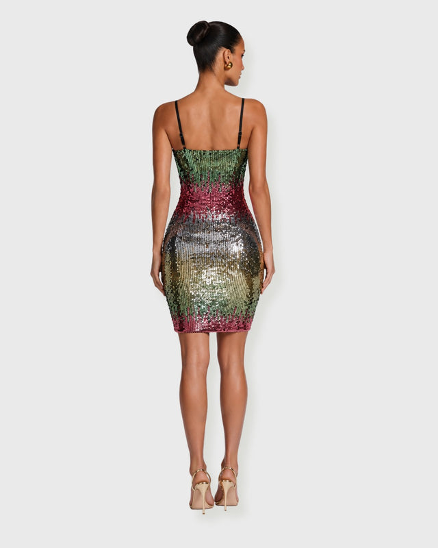 OLIVE GLOW SEQUIN MIDI DRESS - vista posterior