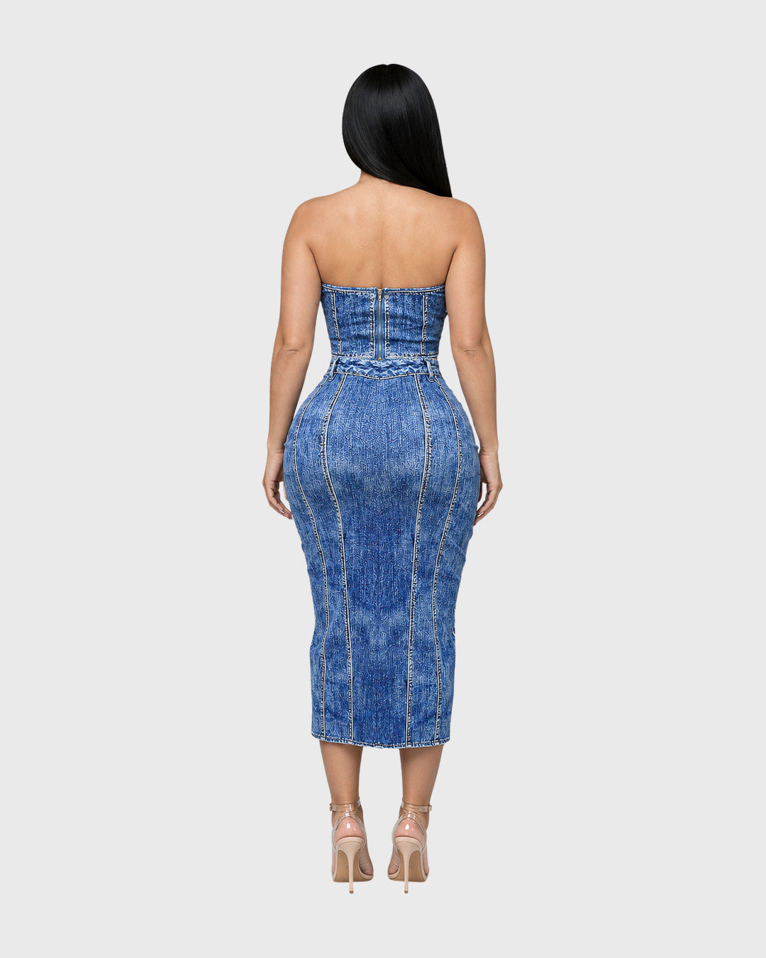 DENIM ILLUSION MIDI MATCHING SET - vista posterior