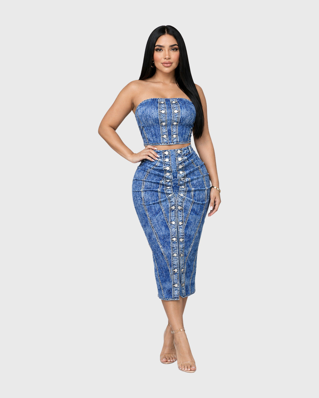 DENIM ILLUSION MIDI MATCHING SET - vista frontal