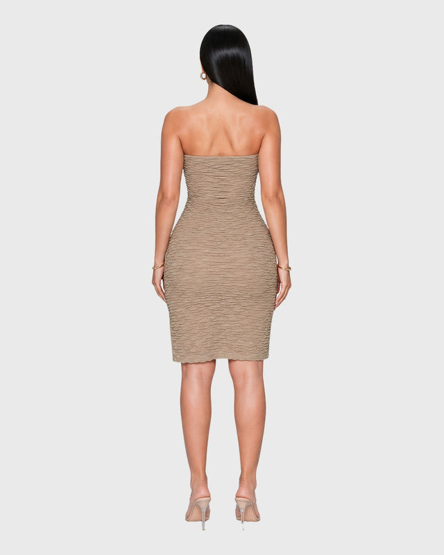 TAUPE STRAPLESS MINI DRESS - vista posterior