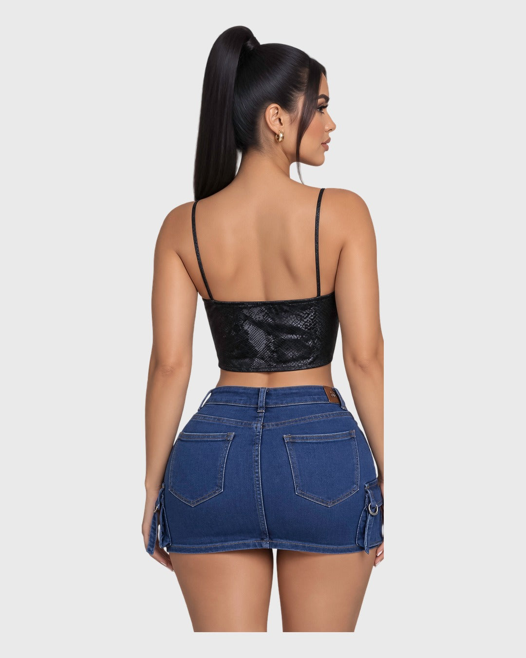Snake Vibes Crop Top Negro para mujer - vista posterior