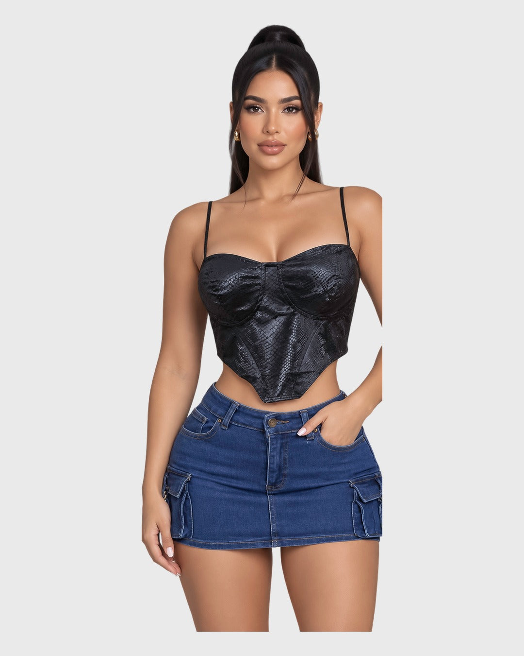 Snake Vibes Crop Top Negro para mujer - vista frontal