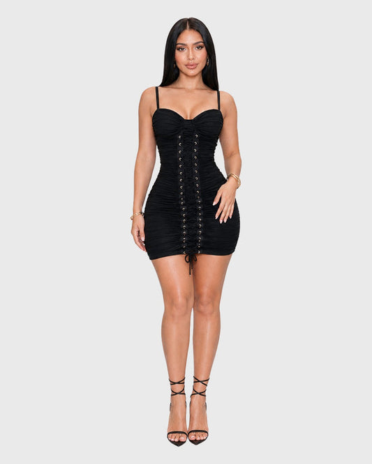 BLACK REBEL LACE-UP MINI DRESS - vista frontal