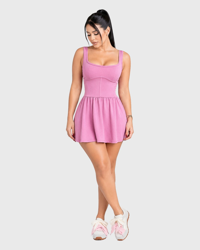 PINK BALLET FLARE MINI DRESS - vista frontal