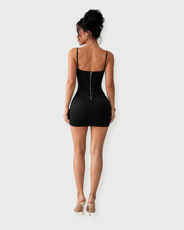 BLACK LATTICE LACE-UP MINI DRESS - vista posterior