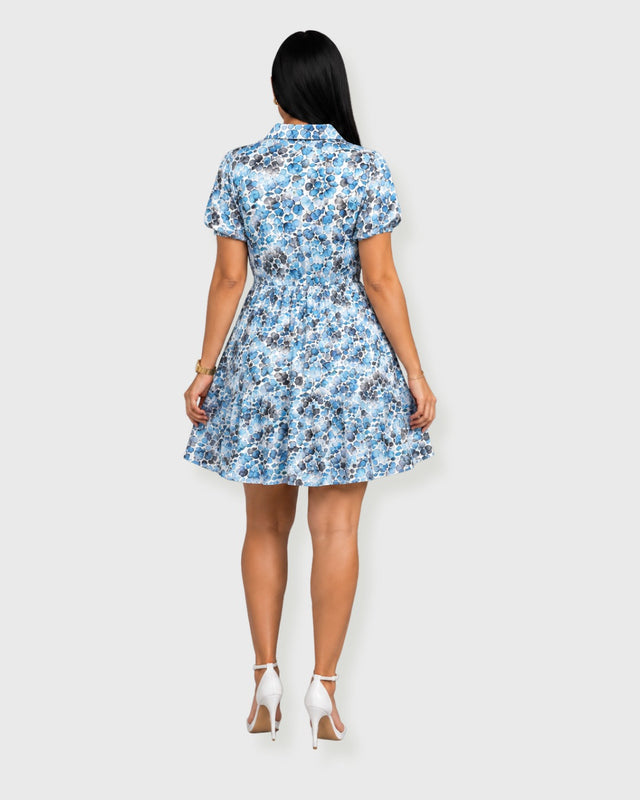 BLUE PORCELAIN SHIRT MINI DRESS - vista posterior