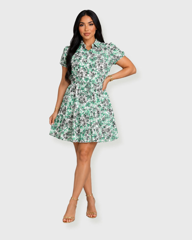 MINT BOTANICAL SHIRT MINI DRESS - vista frontal
