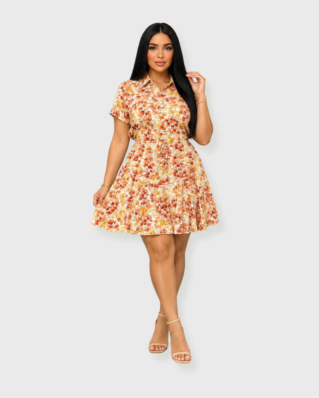 AUTUMN PETALS SHIRT MINI DRESS - vista frontal