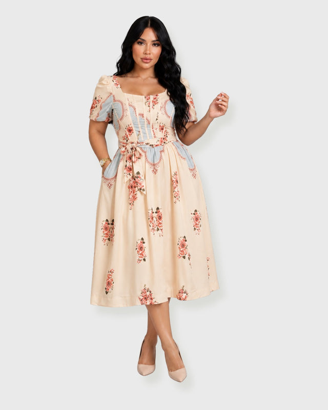 CREAM ROSE HERITAGE MINI DRESS - vista frontal