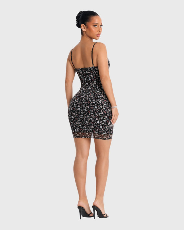 MIDNIGHT BLOSSOM MINI DRESS - vista posterior
