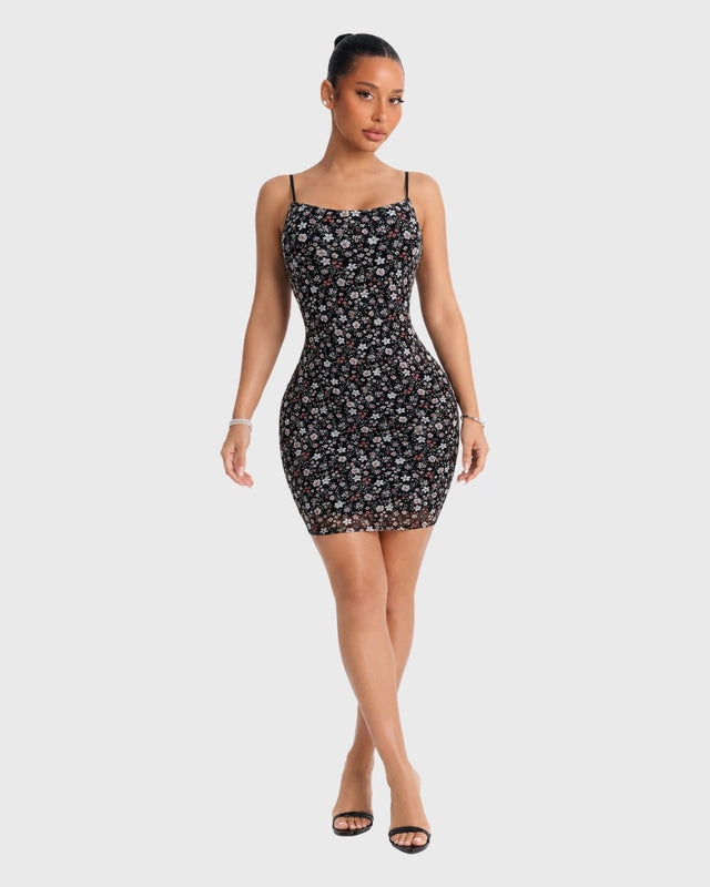 MIDNIGHT BLOSSOM MINI DRESS - vista frontal