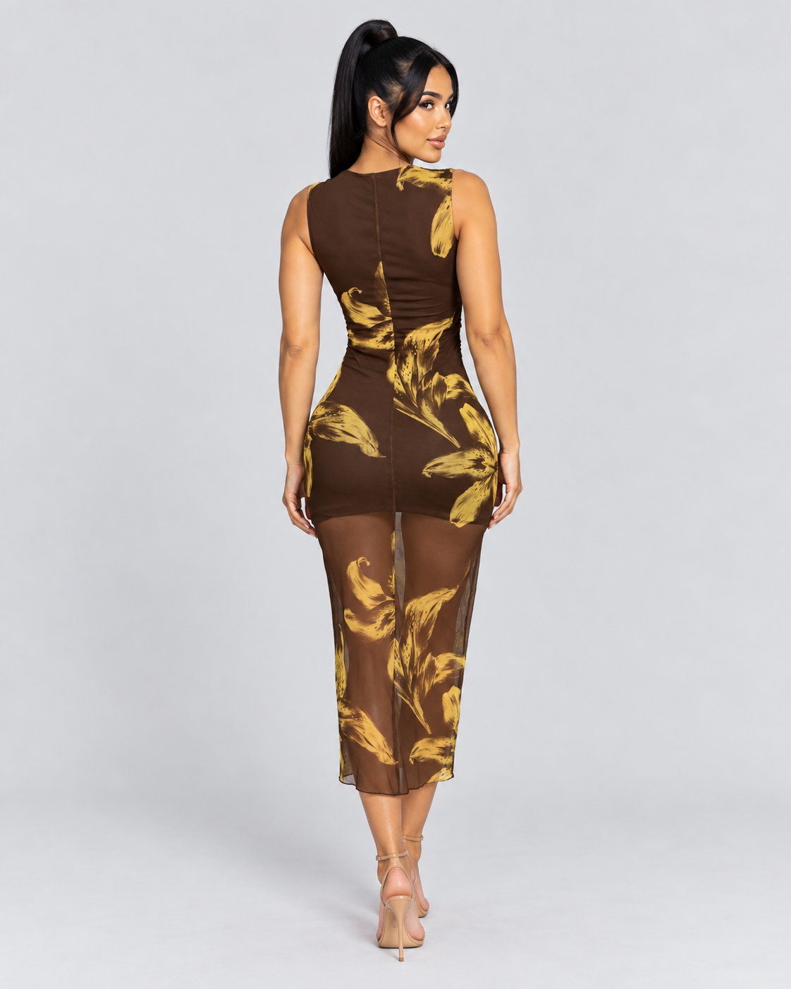 Vestido Midi Golden Botanica - Chocolate