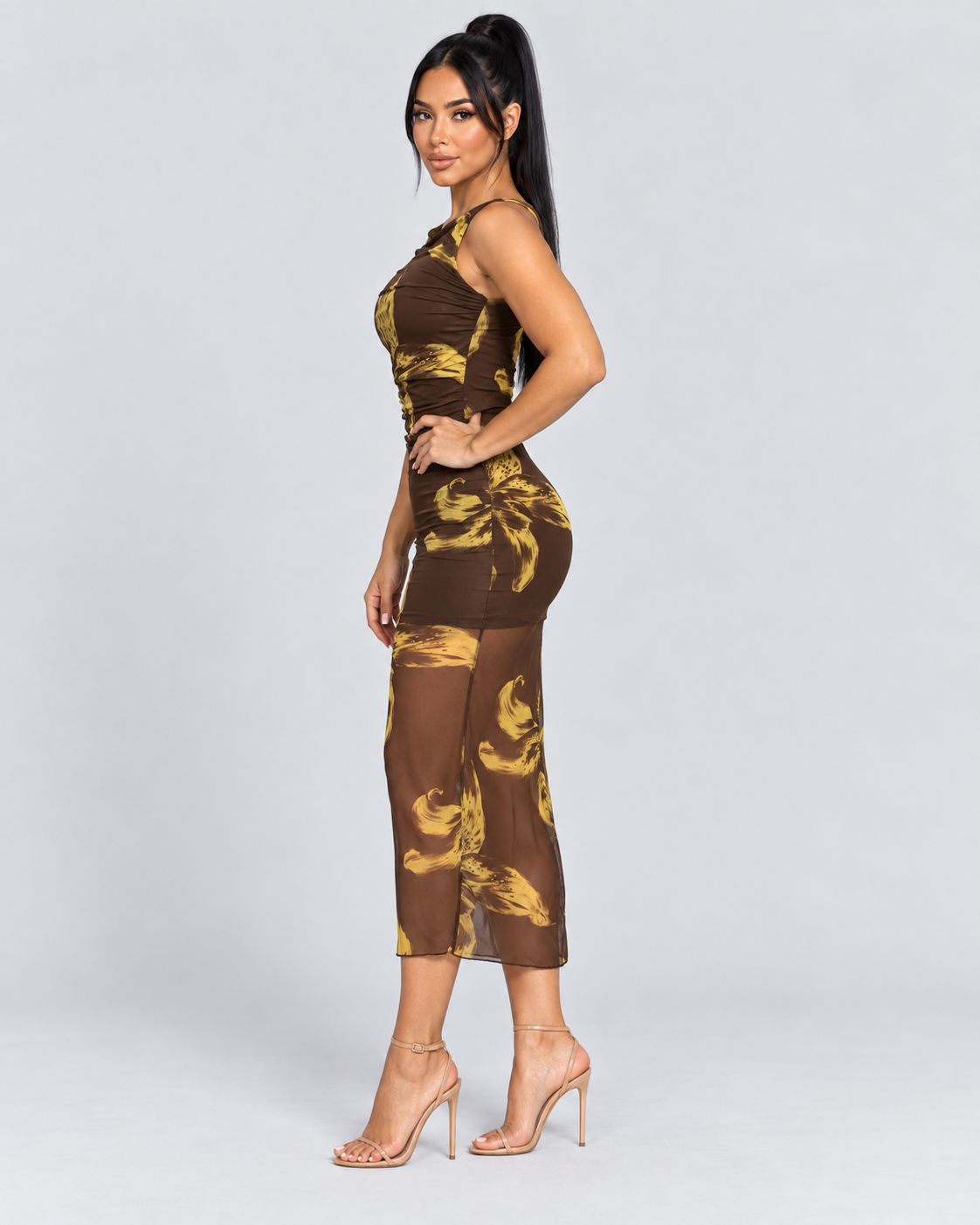 Vestido Midi Golden Botanica - Chocolate