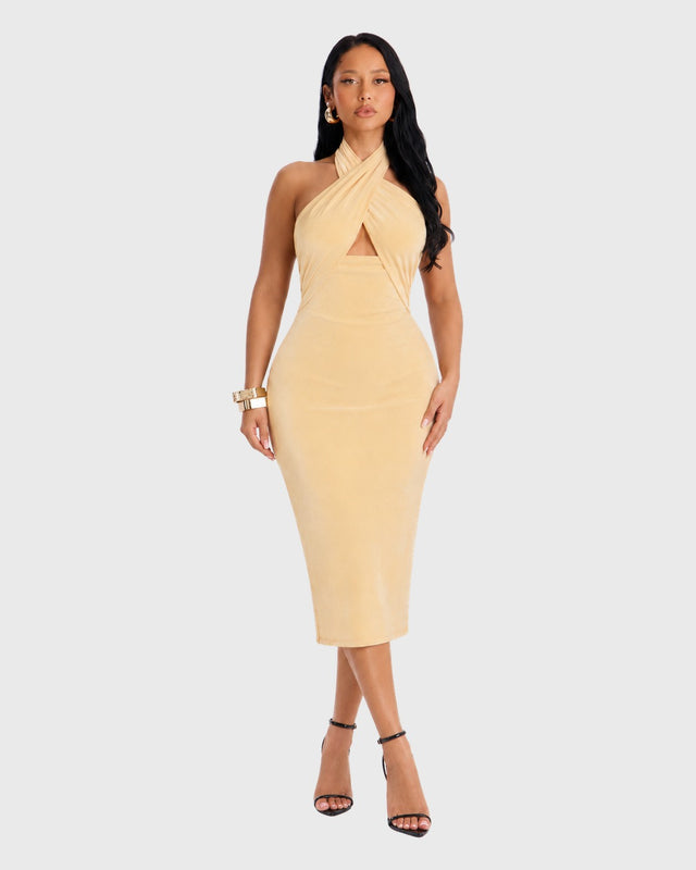 GOLDEN WHISPER MIDI DRESS - vista frontal