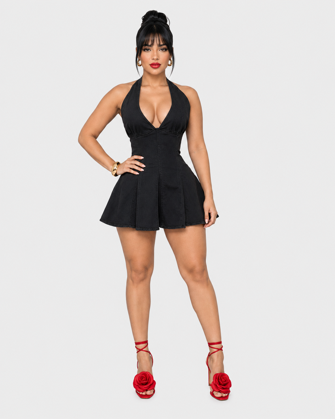 MIDNIGHT FLIRT DENIM MINI DRESS