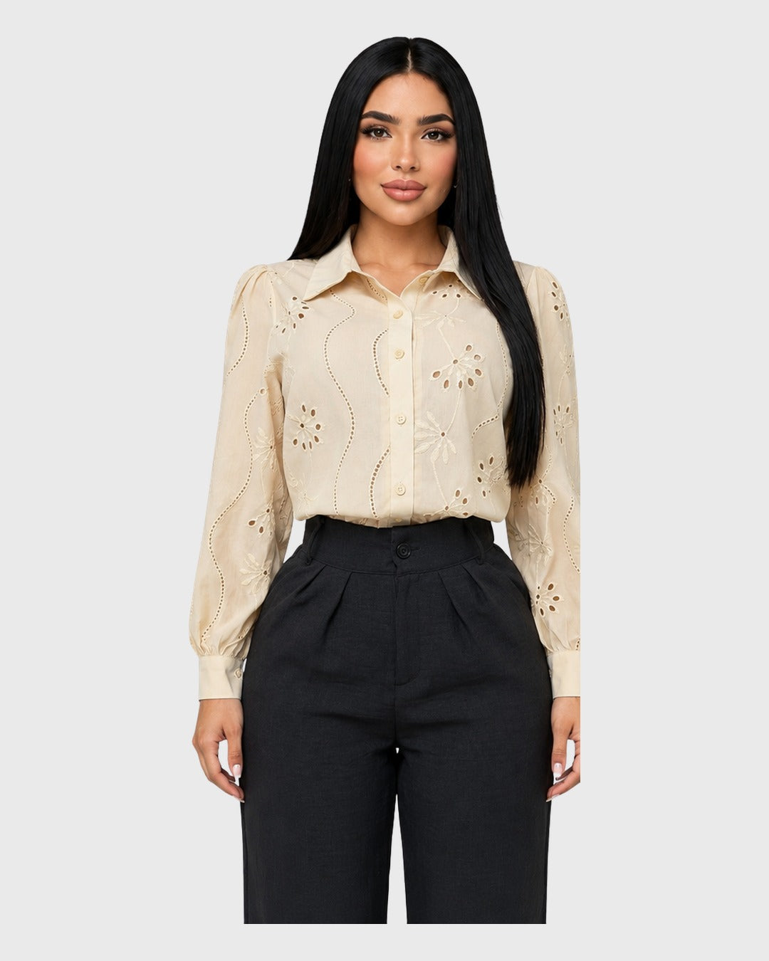 Bloom Eyelet Shirt Crema para mujer - vista frontal