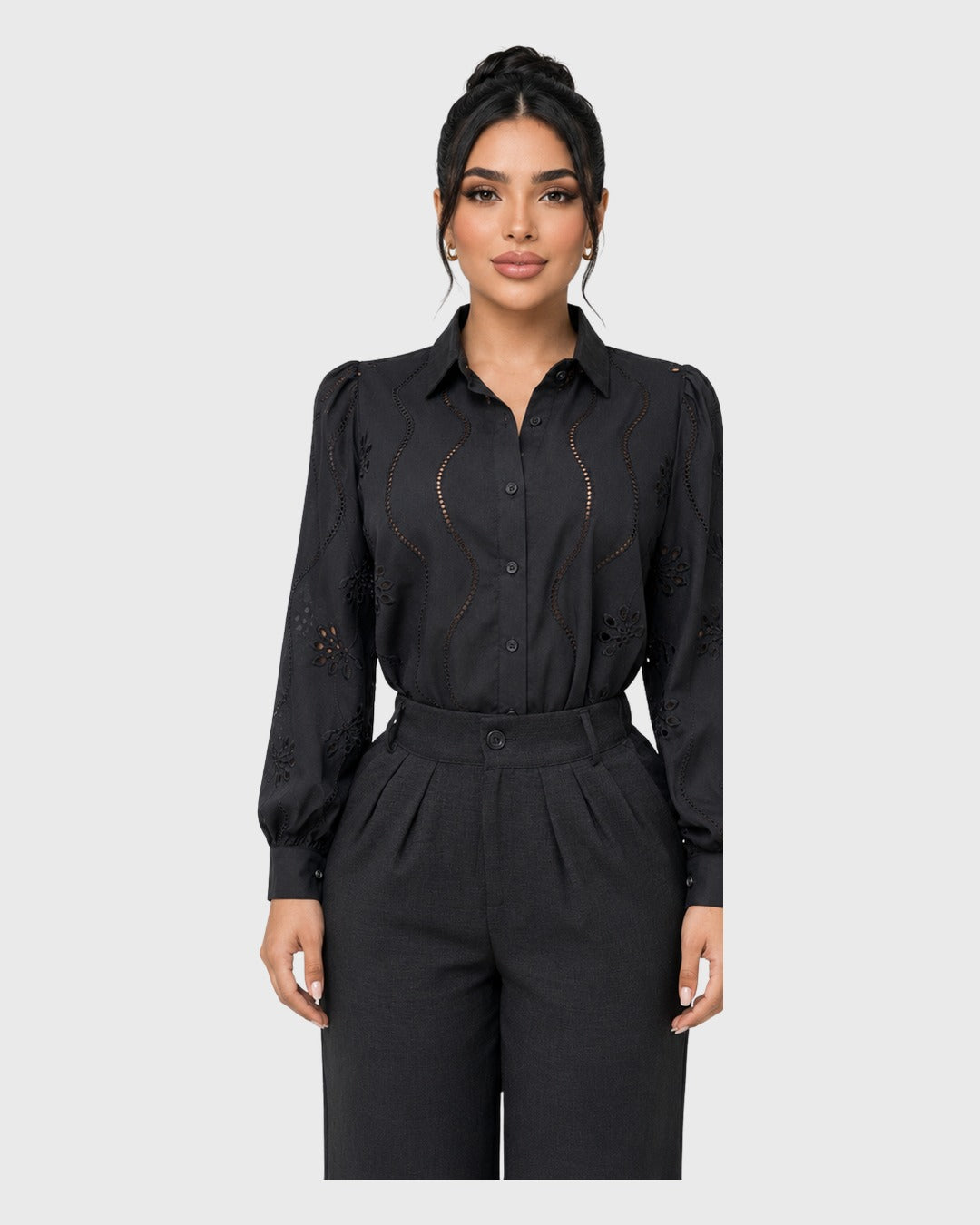 Bloom Eyelet Shirt Negro para mujer - vista frontal