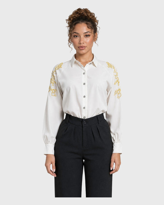 Gilded Bloom Shirt Blanco para mujer - vista frontal