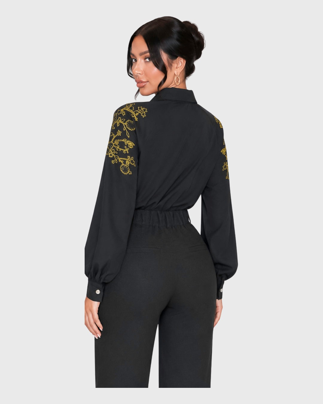 Gilded Bloom Shirt Negro para mujer - vista posterior