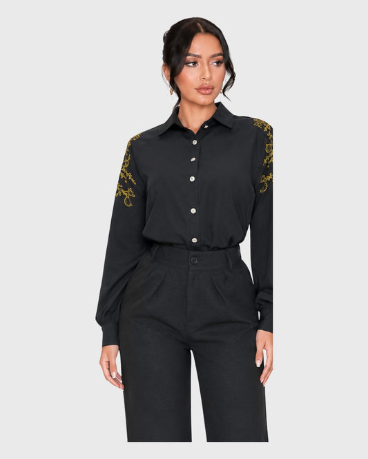 Gilded Bloom Shirt Negro para mujer - vista frontal