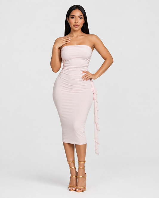 Vestido Midi Pretty In Pink Ruched - Rosado