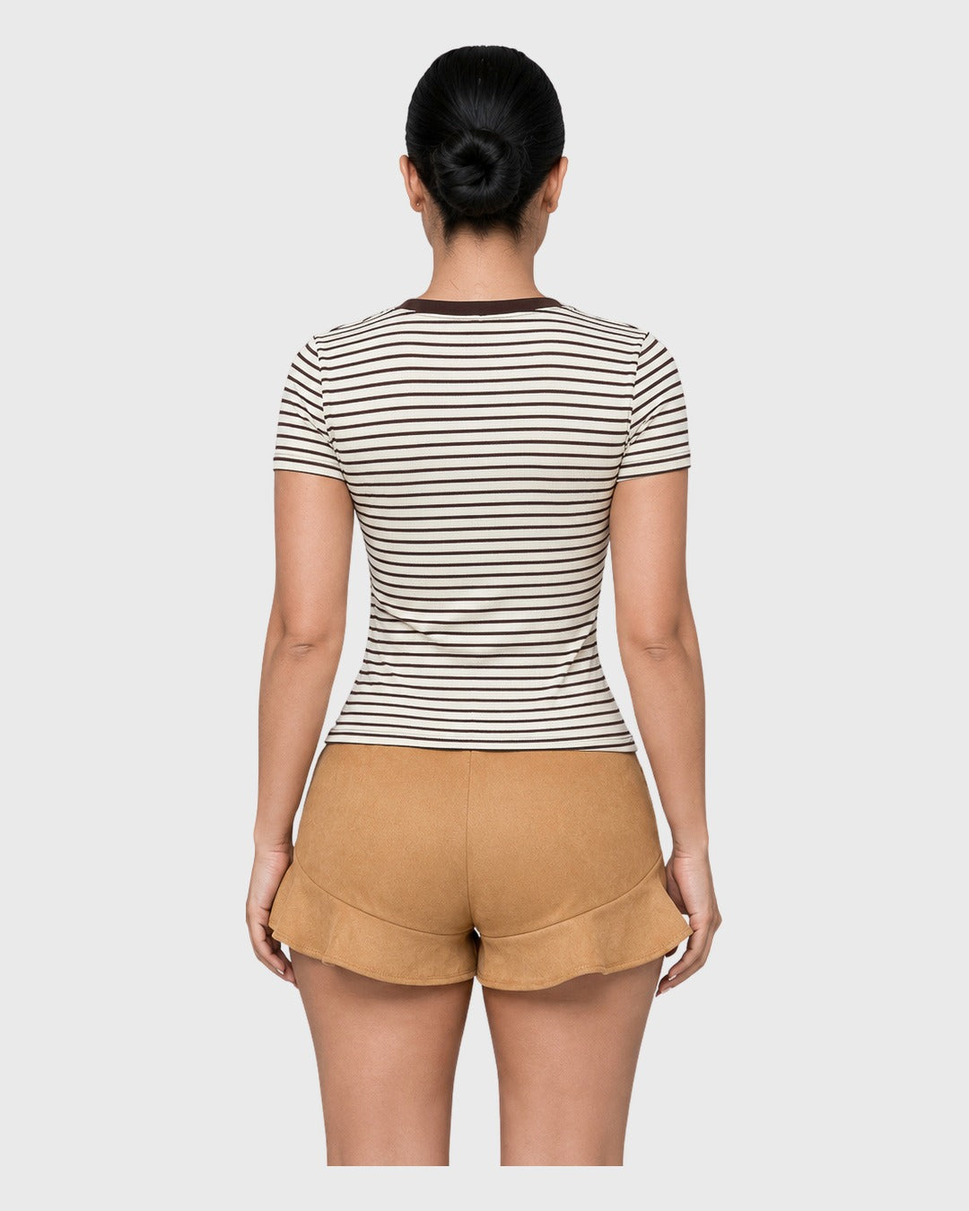 Bear T-Shirt Rayas Beige para mujer - vista posterior