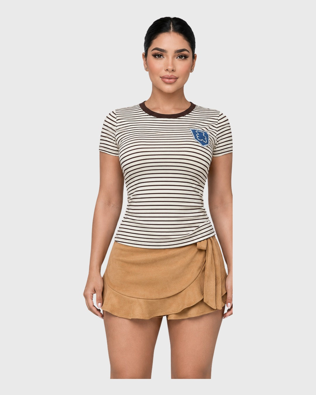 Bear T-Shirt Rayas Beige para mujer - vista frontal