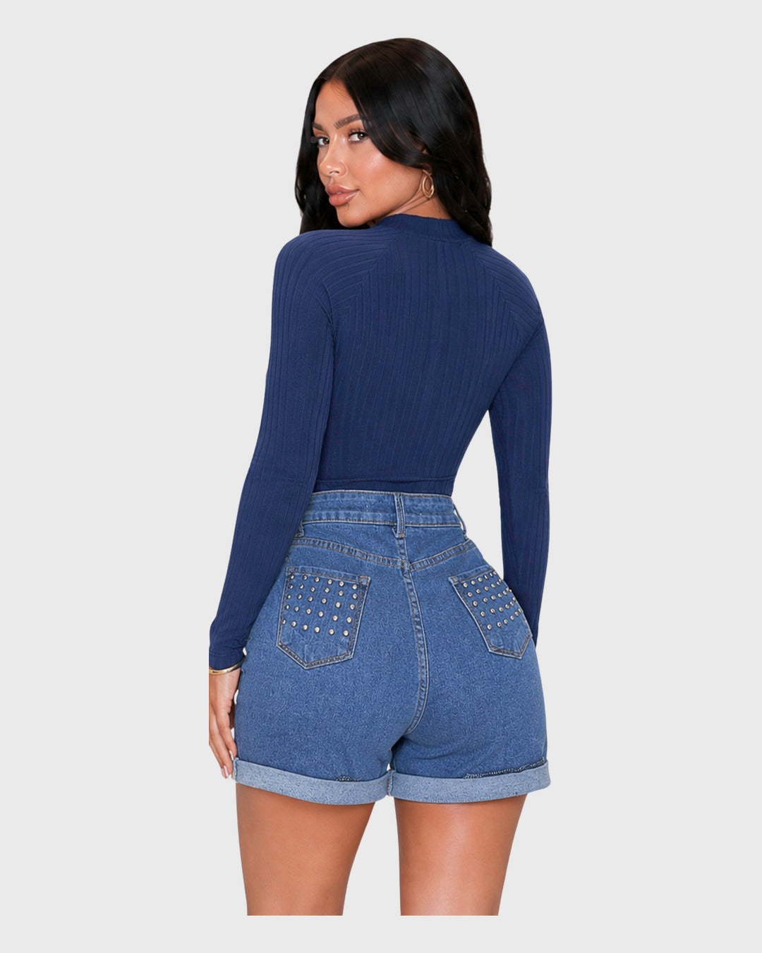 Kimberly Rib Bodysuit Azul para mujer - vista posterior